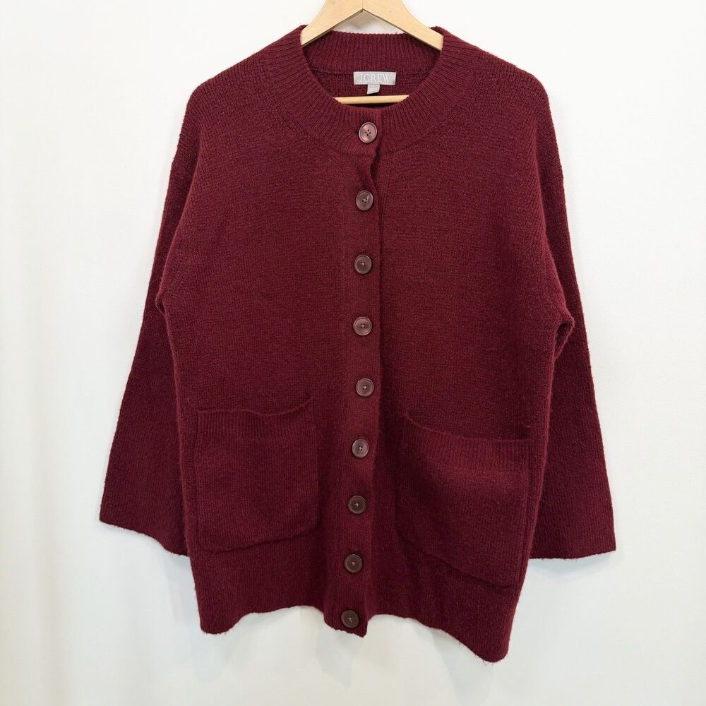 J.Crew Cardigan Women's Small Burgundy Relaxed Fit Milano Stitch Sweater Wool